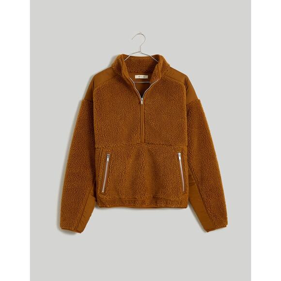Madewell Brown Faux Shearling Half Zip Pullover Sweater Size Small - Picture 1 of 12